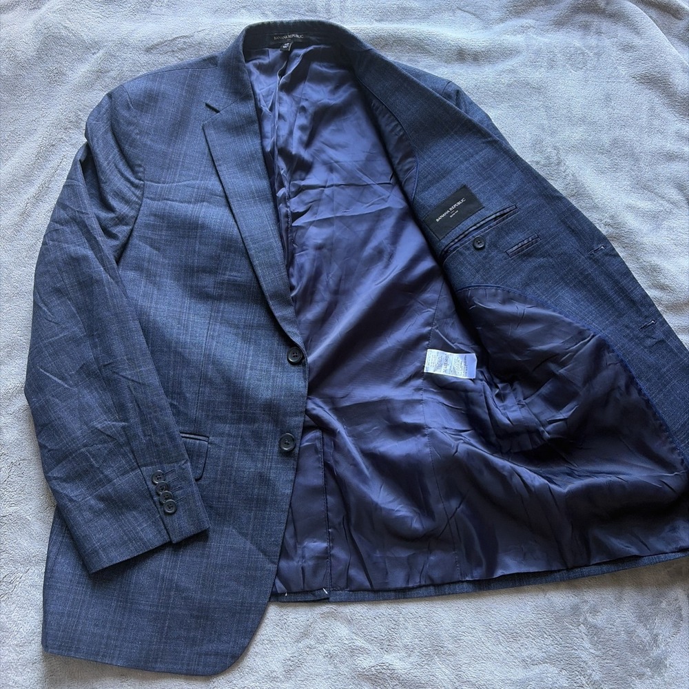Banana Republic Sport‎ Coat Blazer Men 42R Slim Fit Blue Cotton Poly Rayon Check